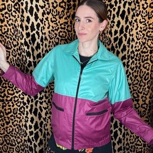Vintage 80s LONDON FOG Colorblock Windbreaker/Rain Jacket in Aqua/Aubergine